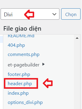 Chọn giao diện muốn chỉnh sửa và chọn file header.php