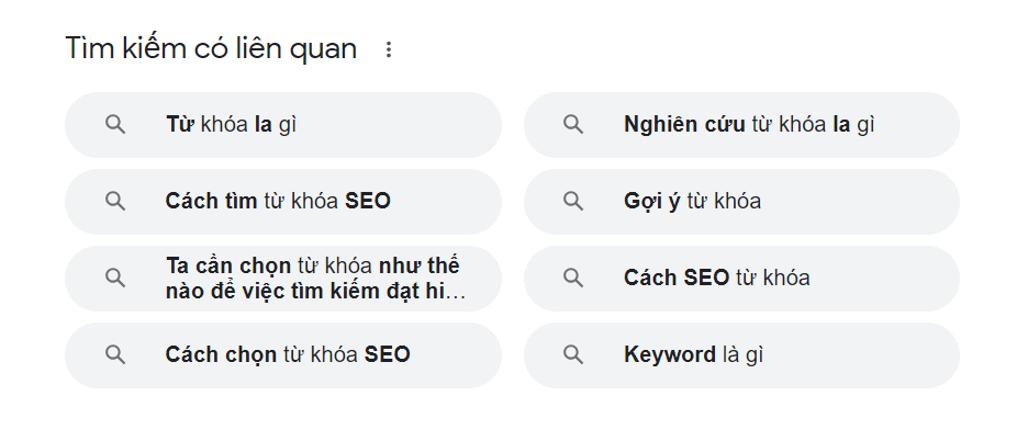 tìm kiếm từ khóa bằng chức năng tìm kiếm có liên quan từ google